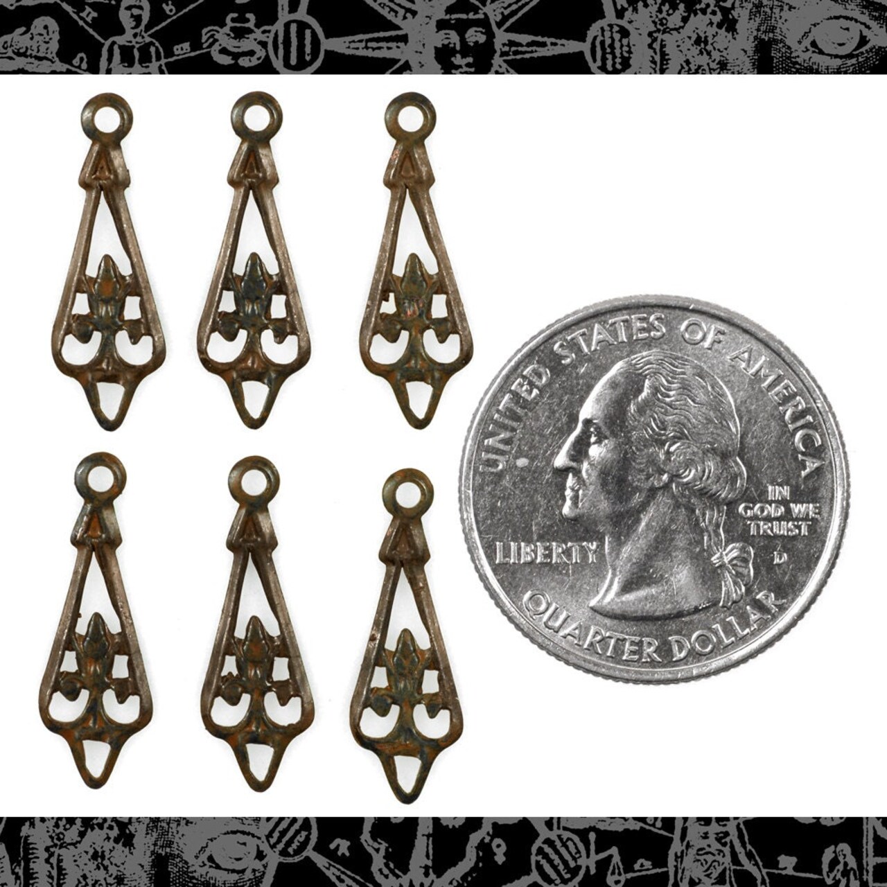 Chocolate Brown Plated Brass Pointed V Shaped Floral Connectors - Set of Six - RB-2C17